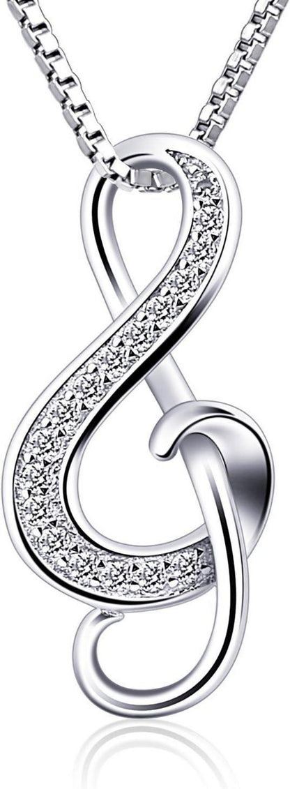 Silber Halskette Anhänger Notenschlüssel Damen 925 Music Schmuck