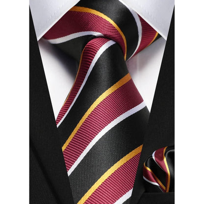 Herren Gestreifte Krawatte Hochzeit Einstecktuch Set Rot