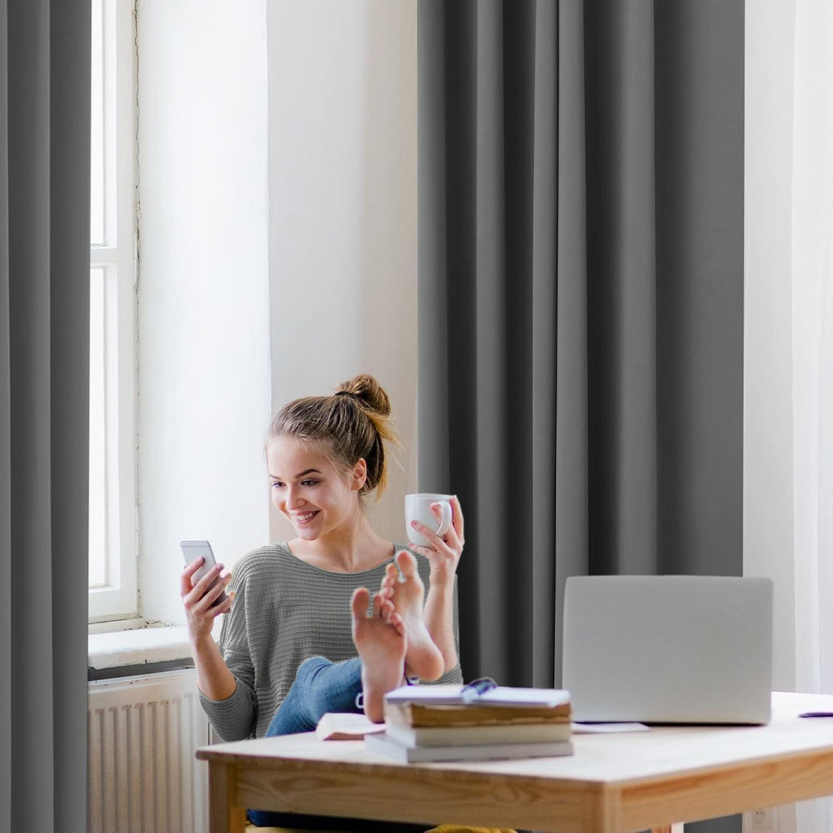 Verdunklungsvorhänge Blickdicht Ösen Thermo 240x140 Hellgrau 4er Set