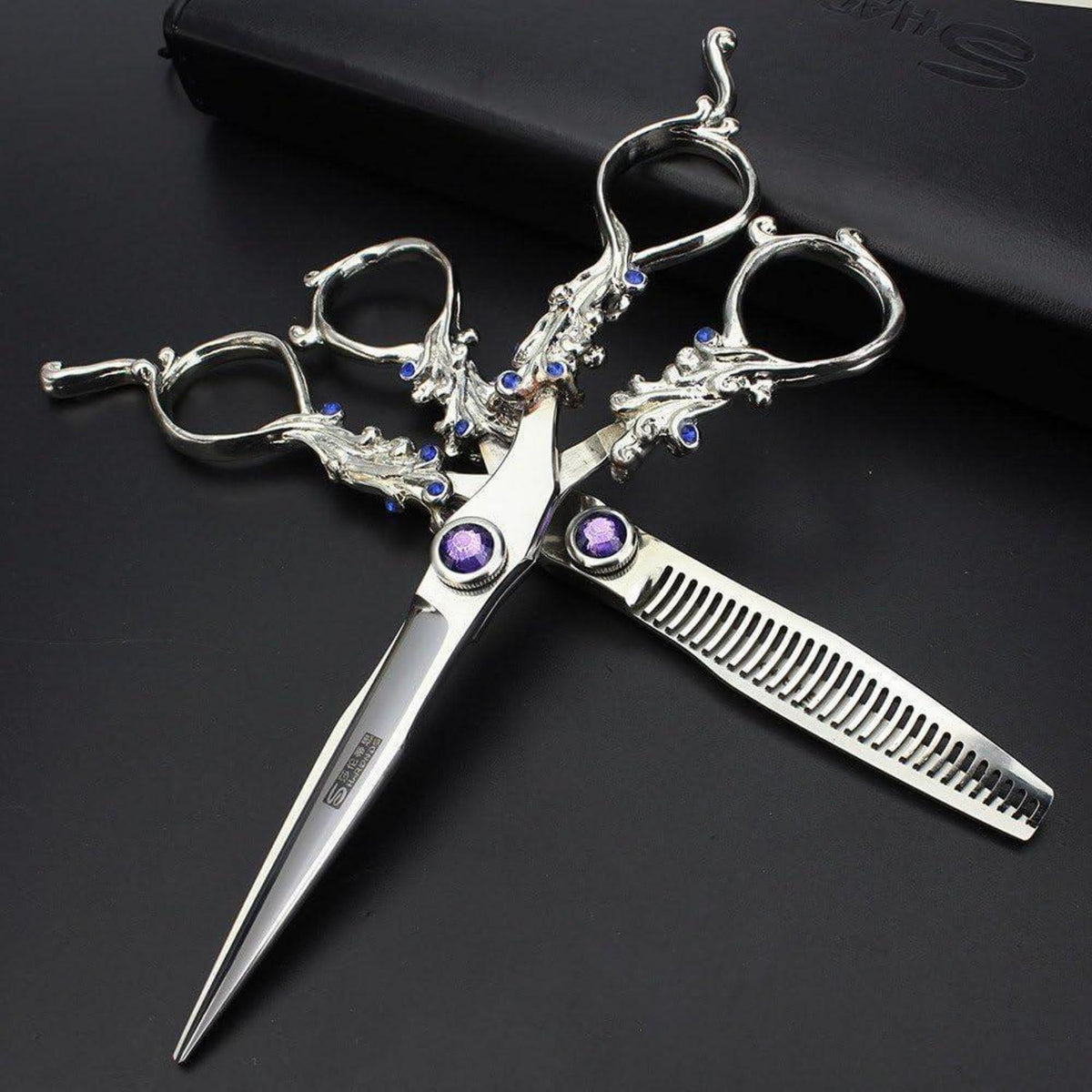 6 Zoll Friseurschere Set - Violett & Dünnschere - Japan Edelstahl