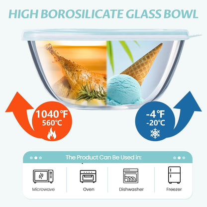 Glas Rührschüssel mit Deckel 3er-Set für Küche, Aufbewahren, Kochen