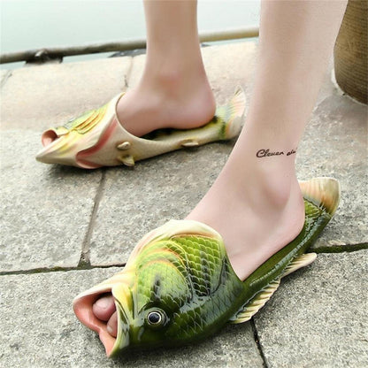 Fisch Hausschuhe Grün – Strand Schuhe mit Riemen
