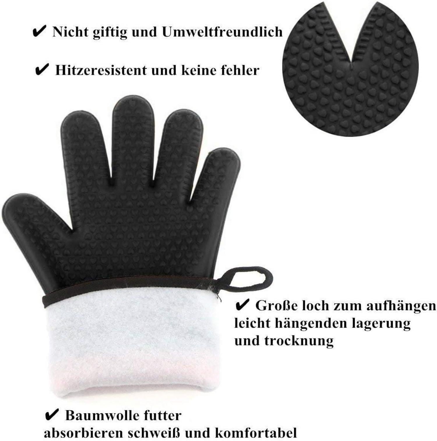 Ofenhandschuhe 2er Set bis zu 350°C Silikon Hitzebeständige BBQ Backen