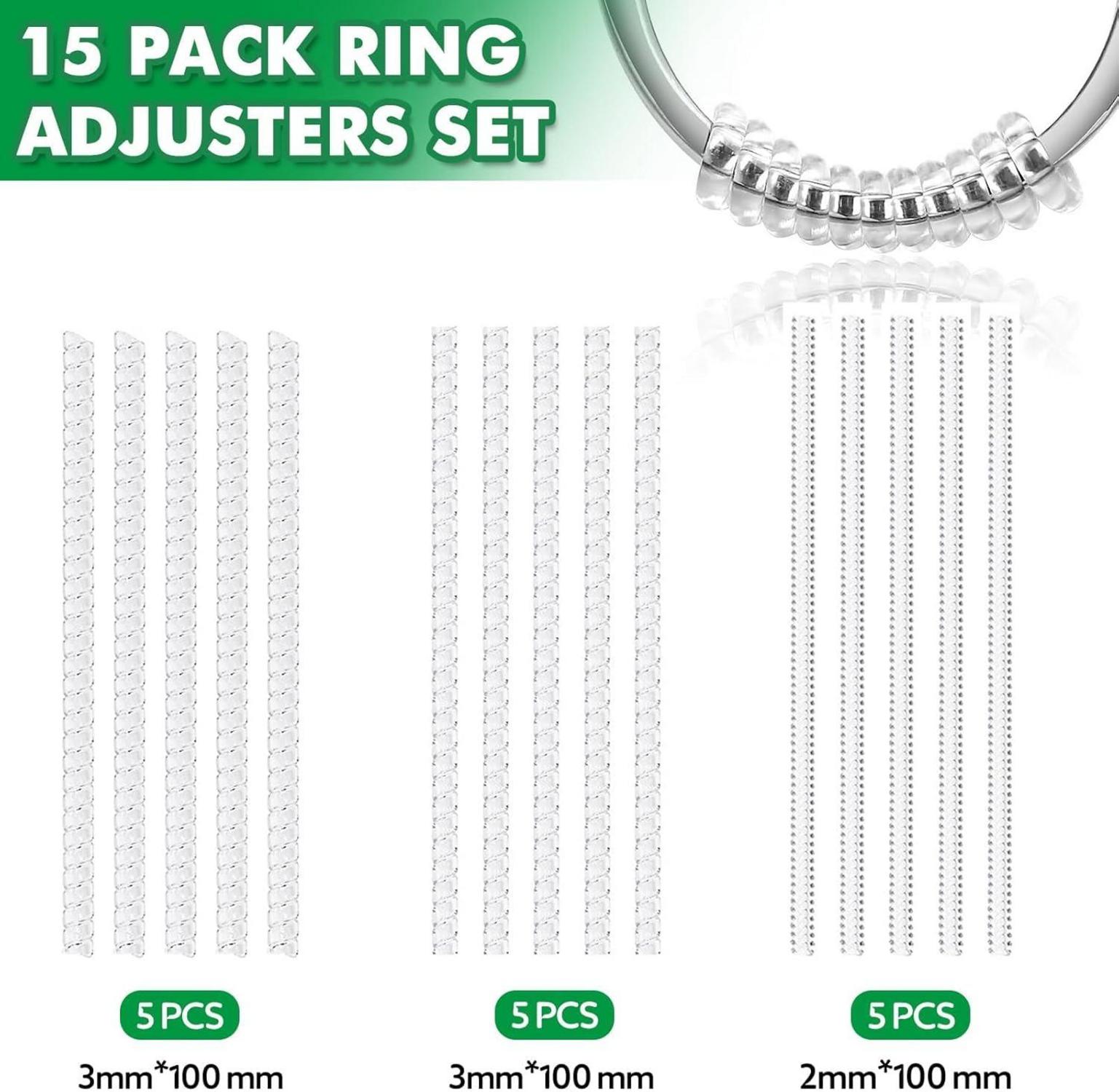 Anpro Ringversteller Set 15-teilig transparent Größenanpassung 2 mm 3 mm