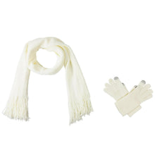 Schal und Handschuh Set Damen Zopfmuster Touchscreen Off-white