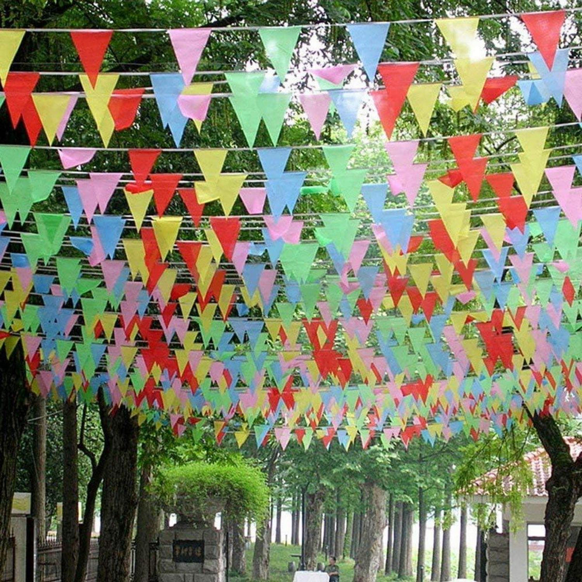 100M Wimpelkette Mehrfarbig Nylon Stoff Banner Geburtstag Hochzeit 200 Flags