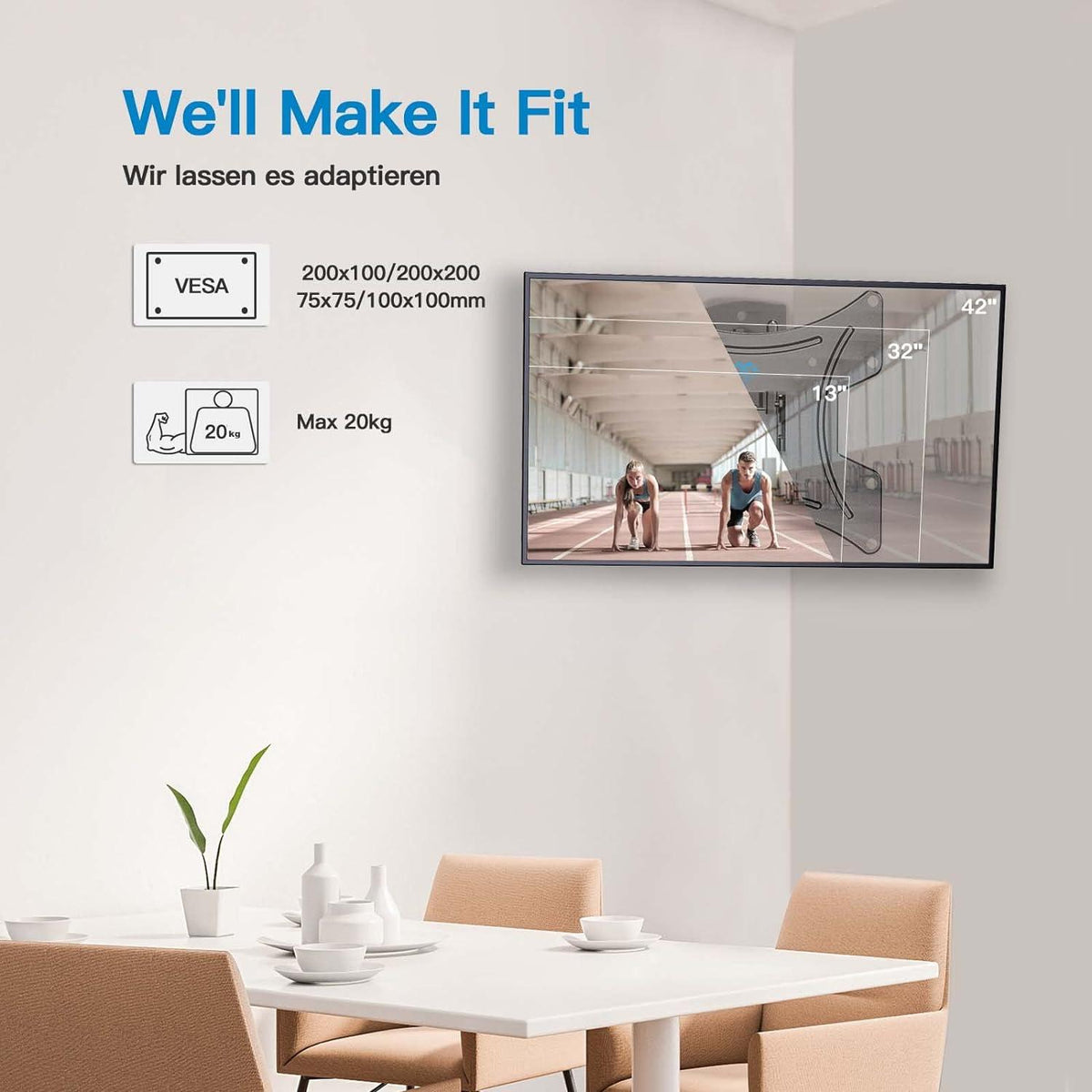 TV Wandhalterung Schwenkbar Neigbar 13-42 Zoll max. 20kg VESA 200x200mm Schwarz