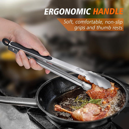 HOTEC Edelstahl Grillzange Set Silikon Griff 23 cm und 30,5