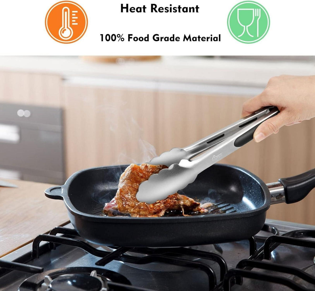 HOTEC Edelstahl Grillzange Set Silikon Griff 23 cm und 30,5