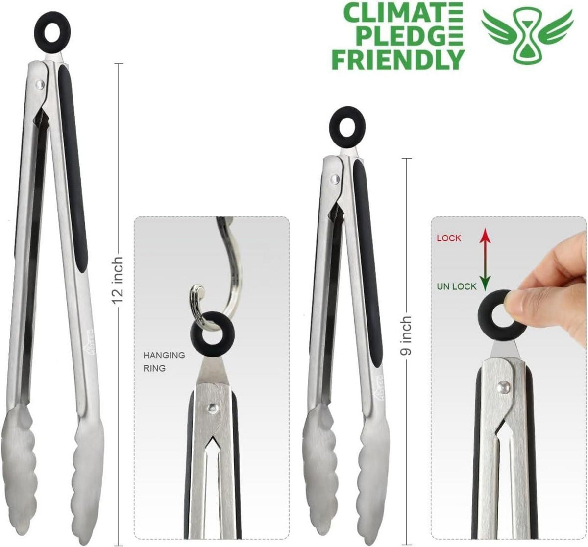 Küchenzange Edelstahl Grillzange Hitzebeständig Silikongriff Schwarz