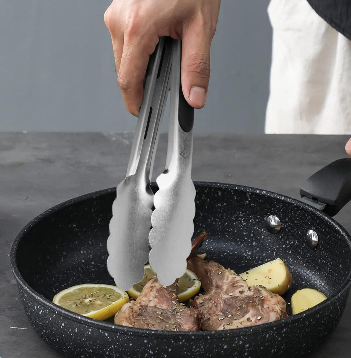 HOTEC Küchenzange Edelstahl Grillzange Silikongriff 23cm 30,5cm Schwarz