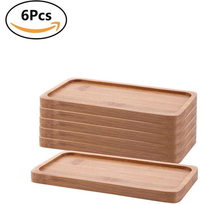 Bambus Untersetzer Set Rechteckig 6er Tablett Holz Tray