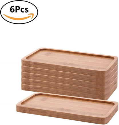 Bambus Untersetzer 6er-Set Holz Tablett Sukkulenten 16cm