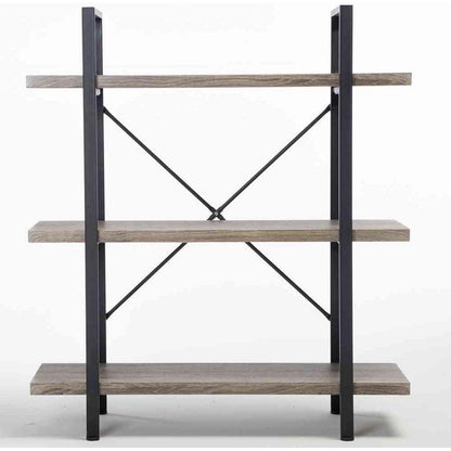 Industrielles Bücherregal Grau mit 3 Etagen – Metall & Holz