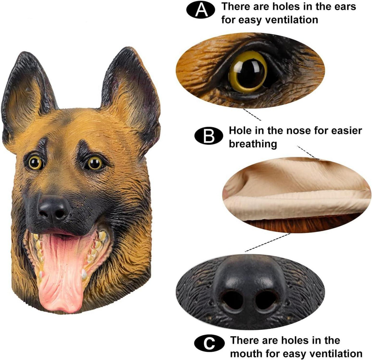 Shepherd Hund Maske Halloween Tier Latex Party Cosplay Unisex