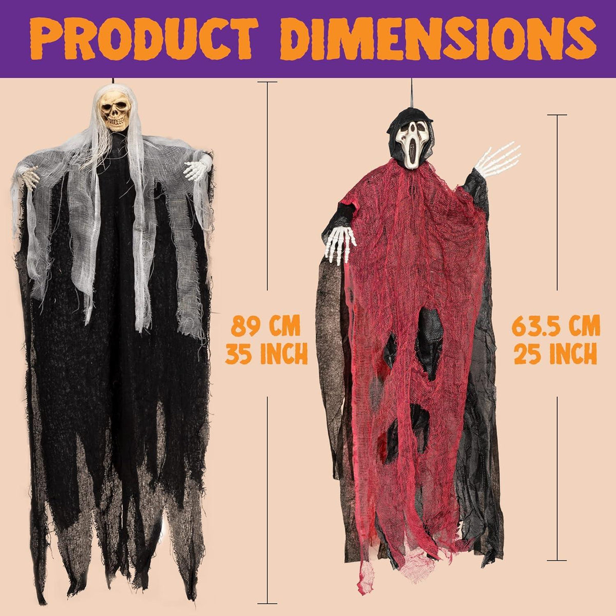 Halloween Deko 3er Set Skelett Gespenst Grim Reaper 89cm 63cm