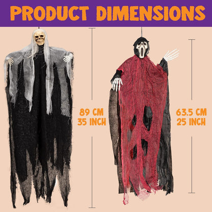 Halloween Deko 3er Set Skelett Gespenst Grim Reaper 89cm 63cm