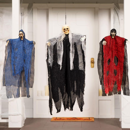 3 Stück hängendes Skelett Geist Halloween Dekoration 89cm 63cm Grim