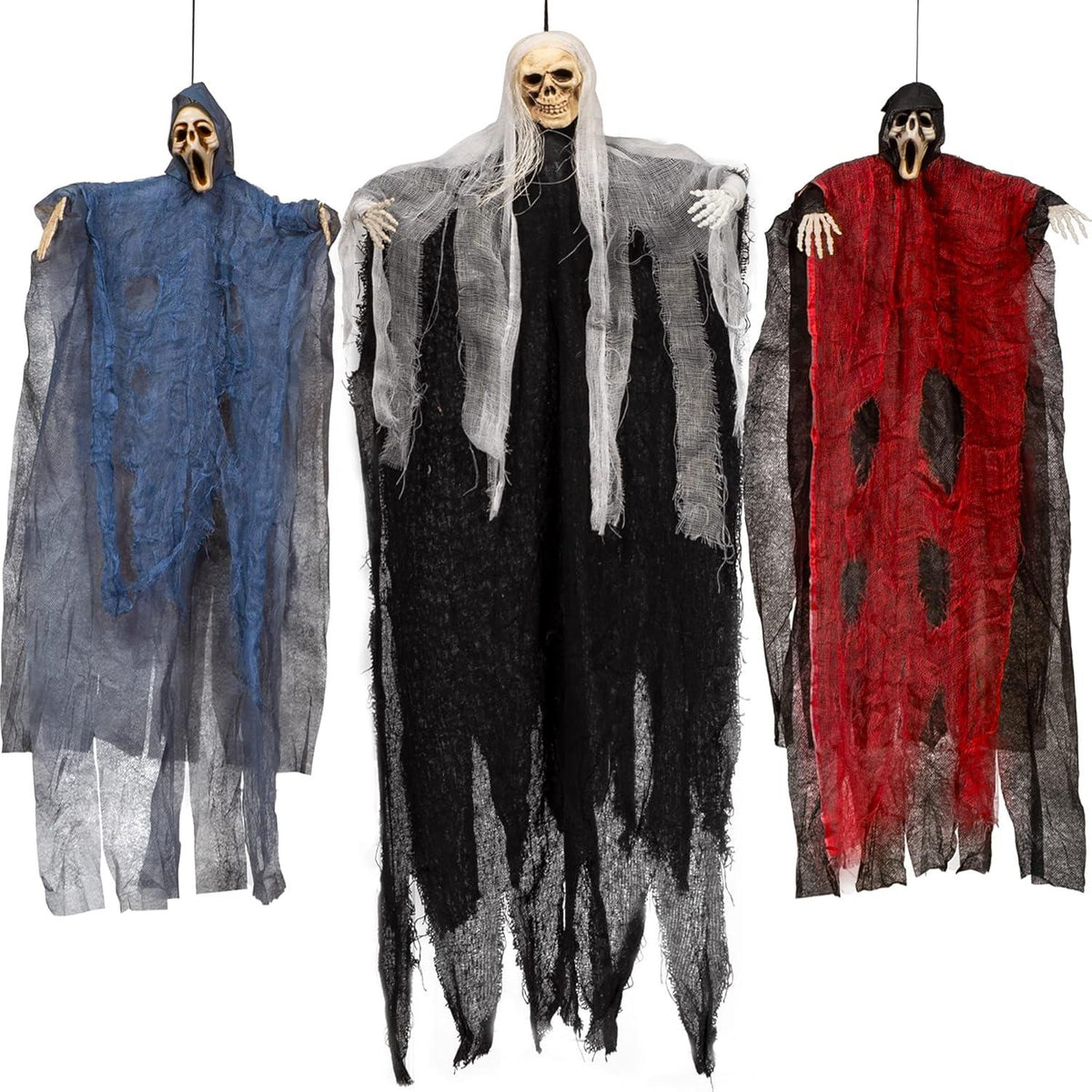 Halloween Skelett Gespenst Deko Set 3 Stück 89cm & 63cm Sehnen Schwimmen Unterwasser bei Nacht