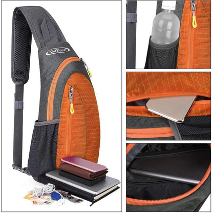 Leichte Brusttasche Grau/Orange | Sling Rucksack für Wandern & Radfahren