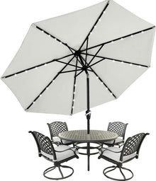 Sonnenschirm 270 cm mit Solar-LEDs 32 Lichter und 8 Rippen Grau