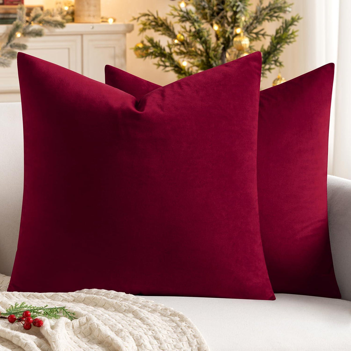 Samtkissenbezug 45x45 cm Weinrot - 2er Set