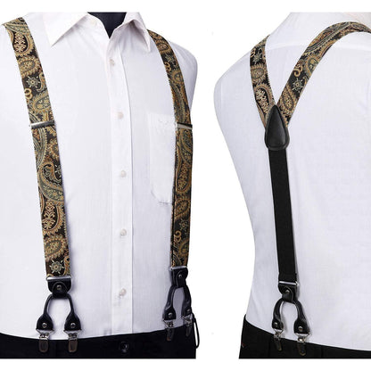 HISDERN Herren Hosenträger Set mit Fliege & Einstecktuch, Gold