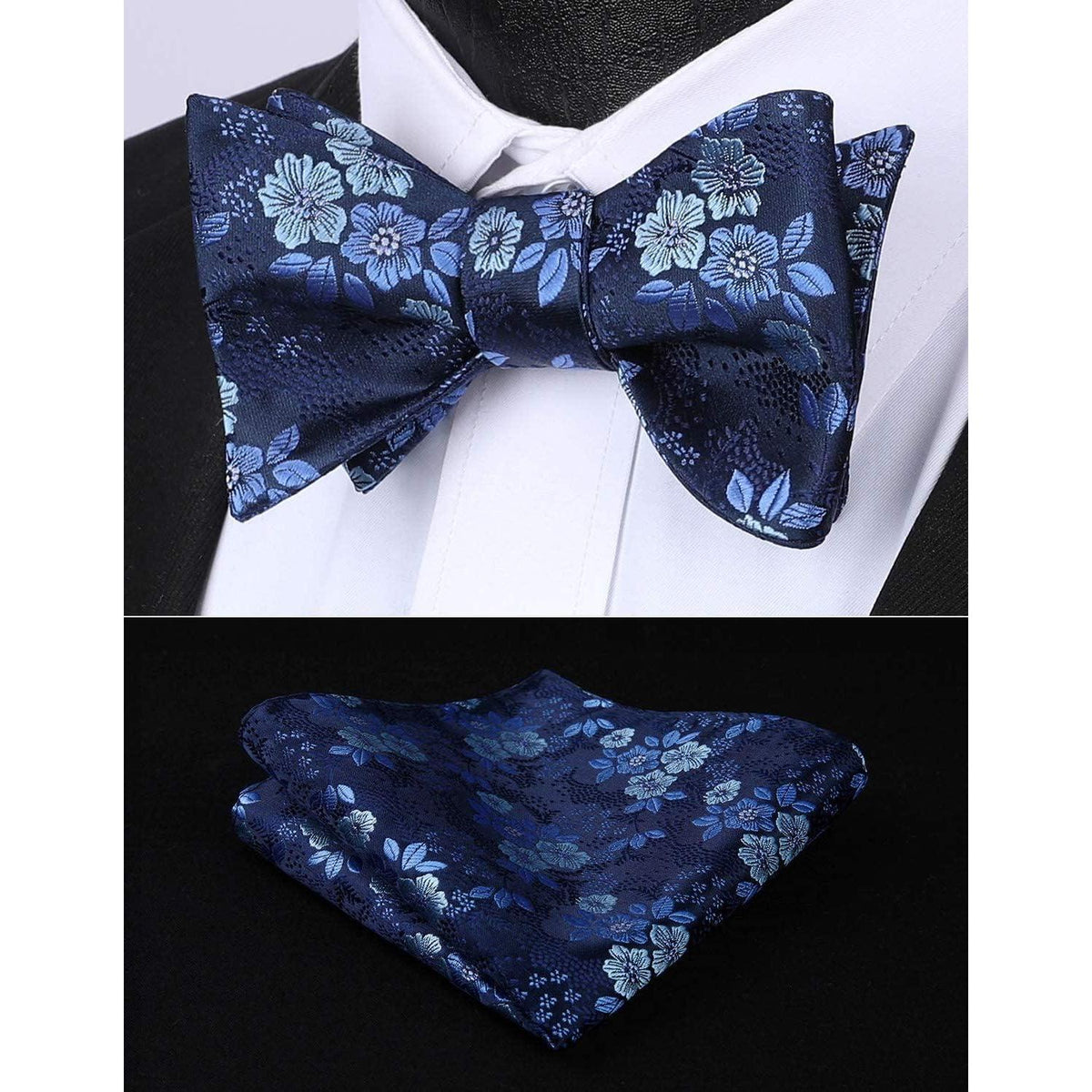 HISDERN Herren Hosenträger Set mit Fliege und Einstecktuch Blau Floral