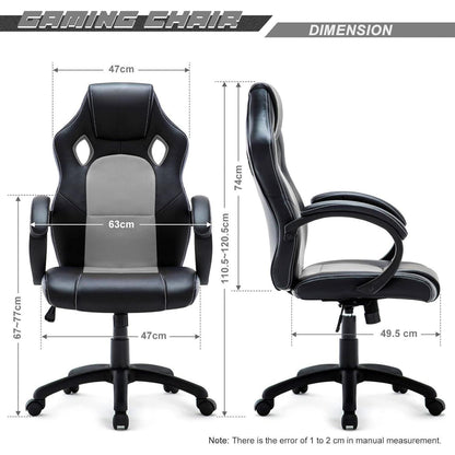 WM Heart Gaming Stuhl Bürostuhl Gamer Stuhl Drehstuhl Grau