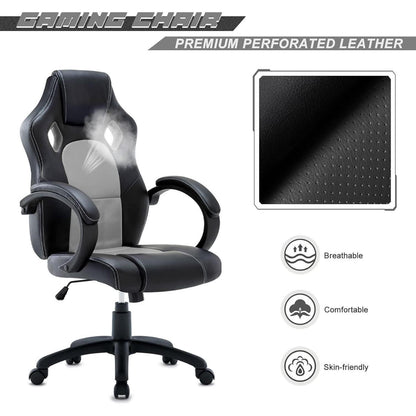 WM Heart Gaming Stuhl Bürostuhl Gamer Stuhl Drehstuhl Grau