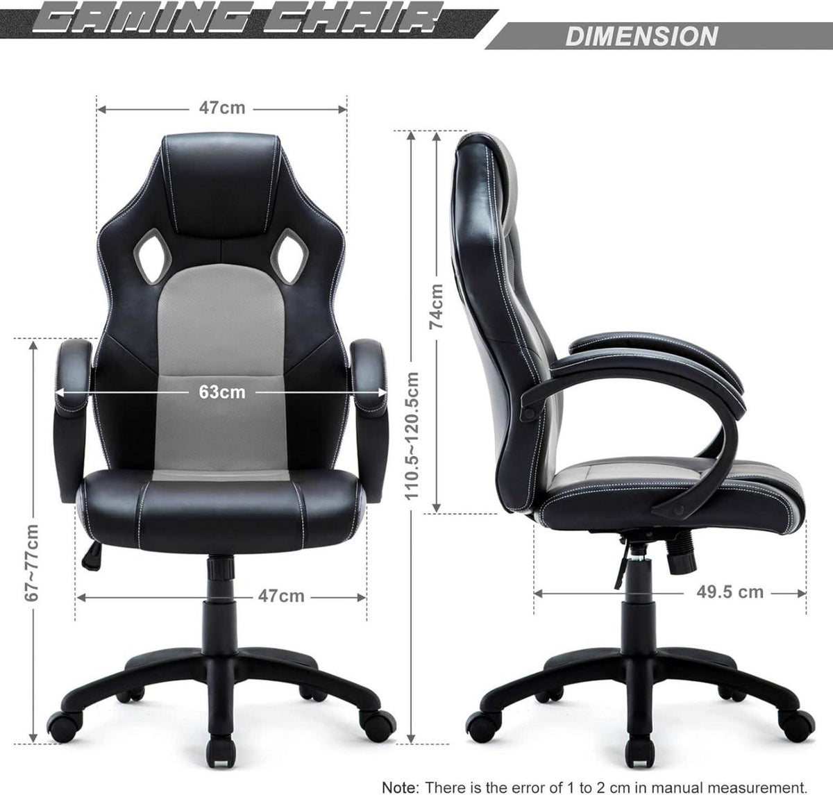 Ergonomischer Gaming Stuhl Bürocomputer Rennstuhl Grey