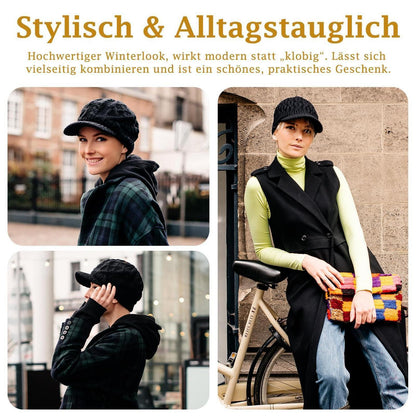 Strickmütze Damen mit Schirm aus Merinowolle, warm & bequem