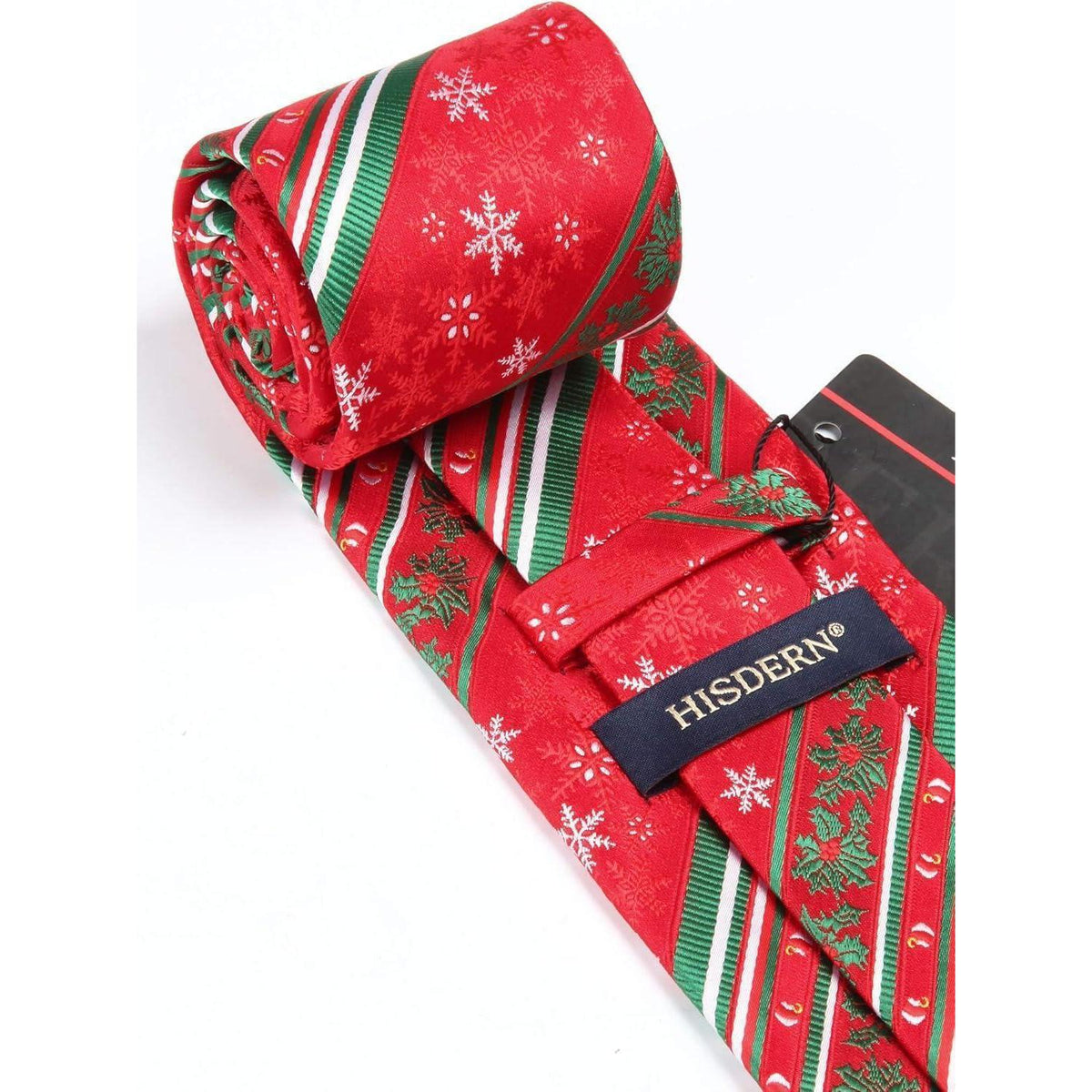 Herren Weihnachts Krawatte & Einstecktuch Set Schneeflocke Rot/Grün