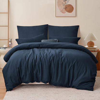 Bettwäsche 200x200 Dunkelblau Set mit Kissenbezügen