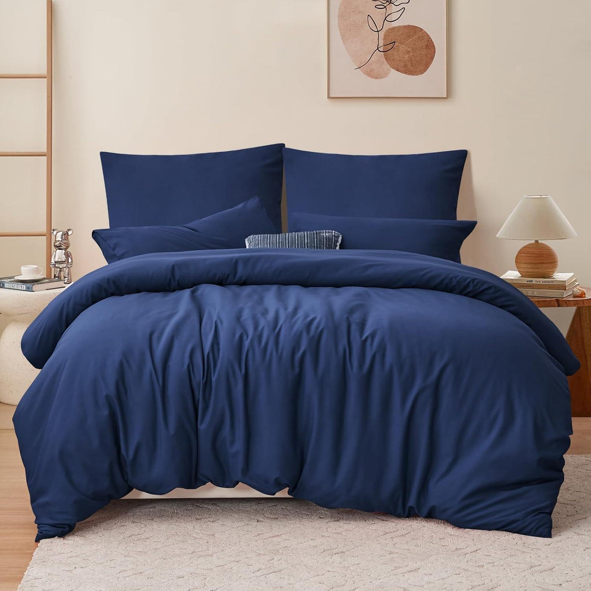 Bettwäsche-Set Dunkelblau 200x200cm Mikrofaser Reißverschluss