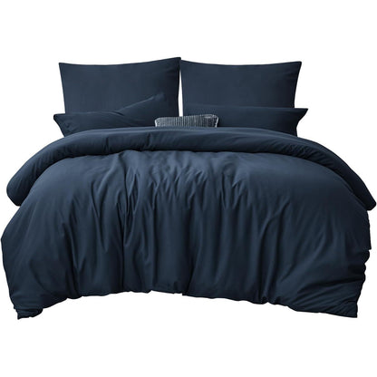 Bettwäsche 200x220 Blau 3tlg. Set Mikrofaser Bügelfrei Weich
