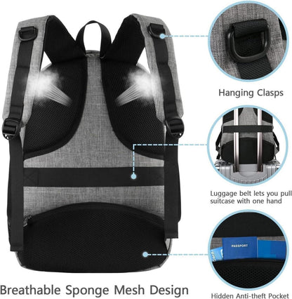 Laptop Rucksack 15.6 Zoll USB Ladeanschluss, Grau, Multifunktional, Business, Daypack, Herren, Damen