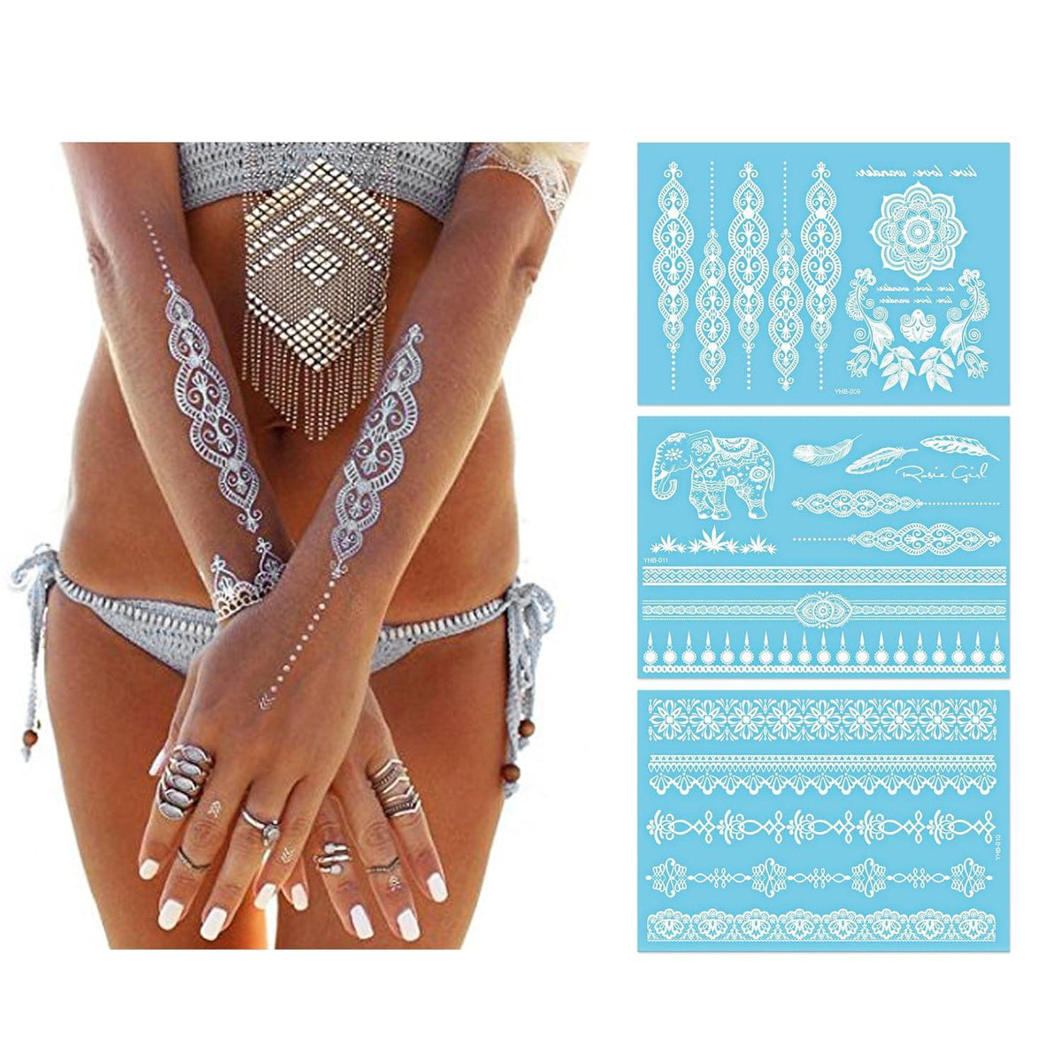 Temporäre Tattoos für Mädchen Frauen Wasserdicht Urlaub Geschenk 12 Blatt