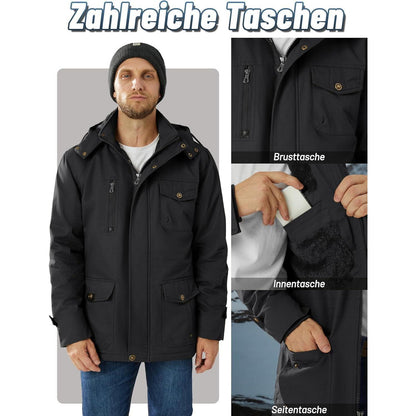 Herren Winterparka mit Kapuze – Warm gefüttert & Vieltaschen
