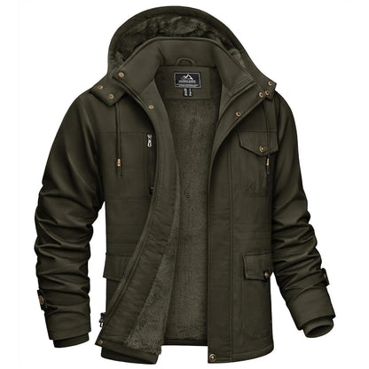 Herren Winterparka mit Kapuze & Cargo Taschen – Dunkeloliv