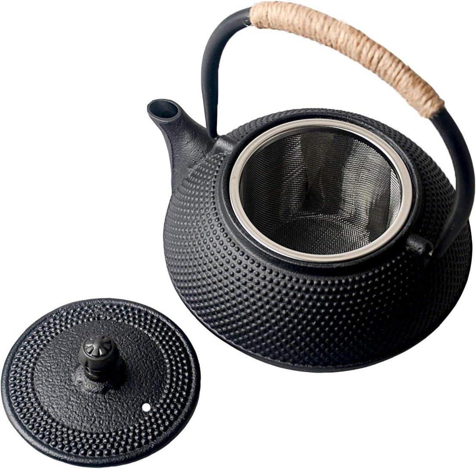 Japanische Gusseisen Teekanne Schwarz 0,6l Sieb Asiatisch