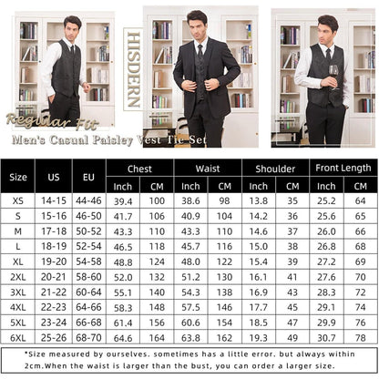 Herren Jacquard Weste Krawatte Einstecktuch Set Grau 5XL