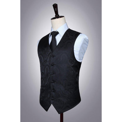 Herren Weste Krawatte Einstecktuch Set Jacquard 5XL Schwarz