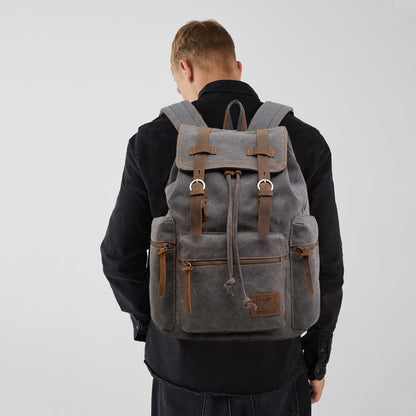 Leinwand Rucksack 15.6 Zoll Laptop Daypack Grau