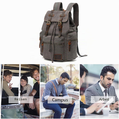 Leinwand Rucksack 15.6 Zoll Laptop Daypack Grau
