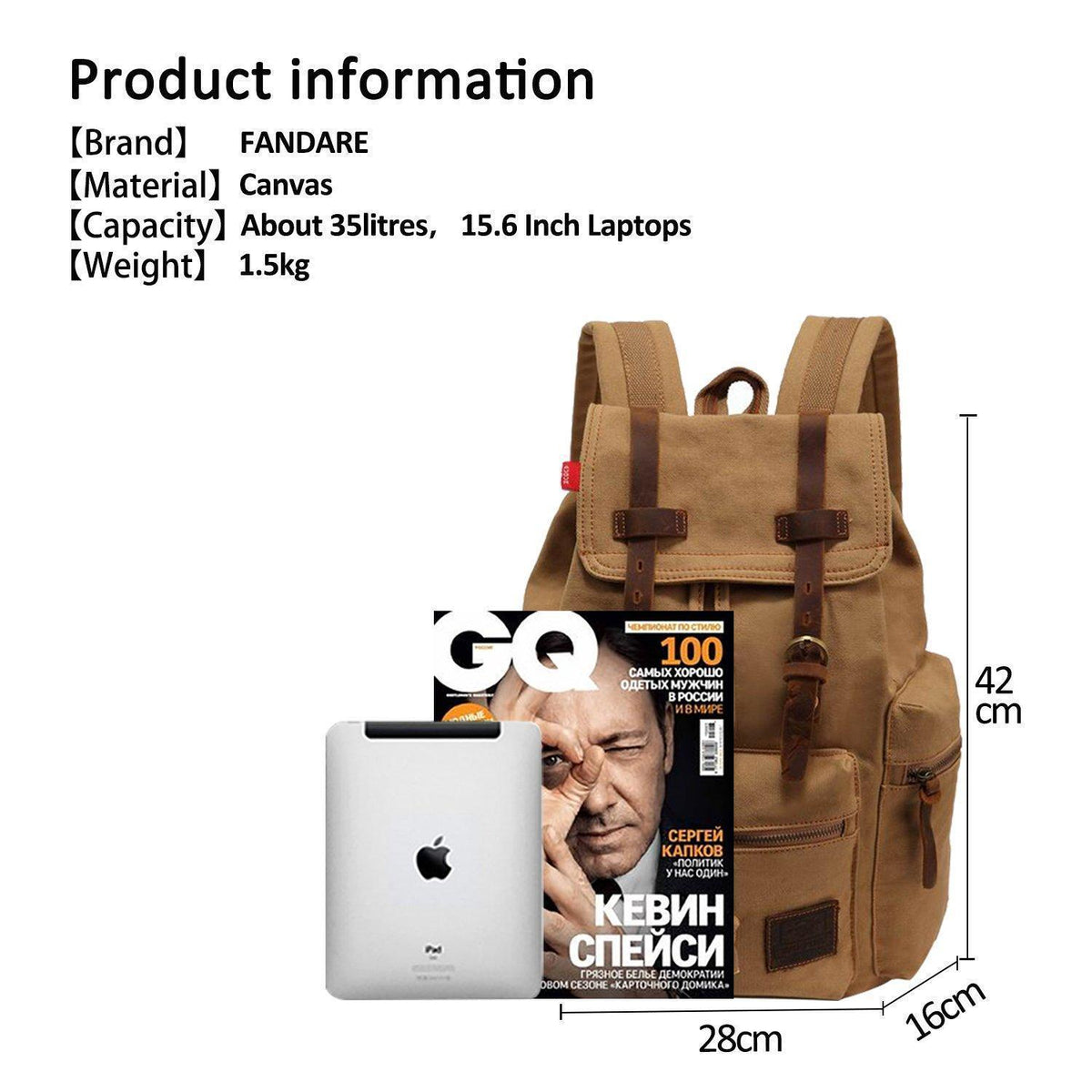 Leinwand Rucksack 15.6 Zoll – Daypack für Reisen & Alltag