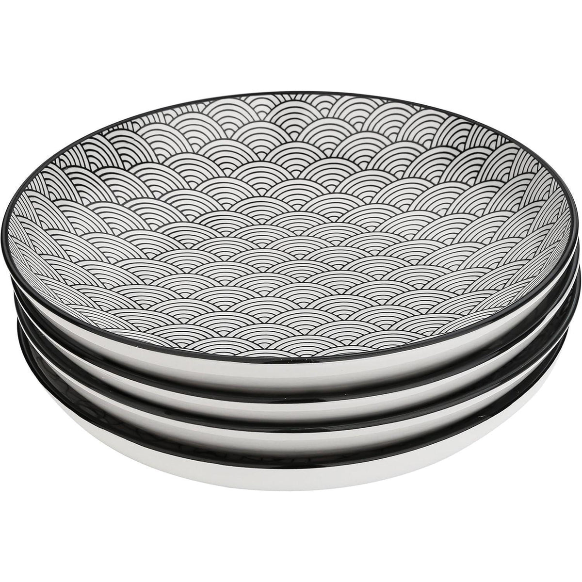 12-tlg. Porzellan Suppenteller Set Schwarz Creme
