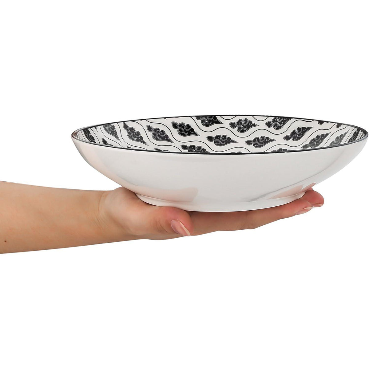 12-tlg. Porzellan Suppenteller Set Schwarz Creme