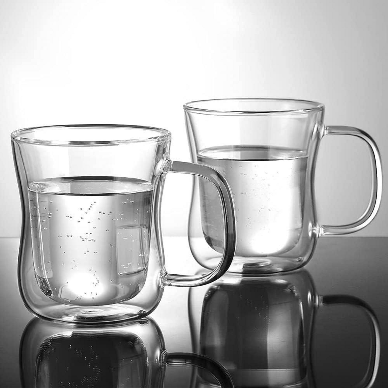 Doppelwandige Latte Macchiato Gläser Set Borosilikatglas 350ml Teetassen Henkel