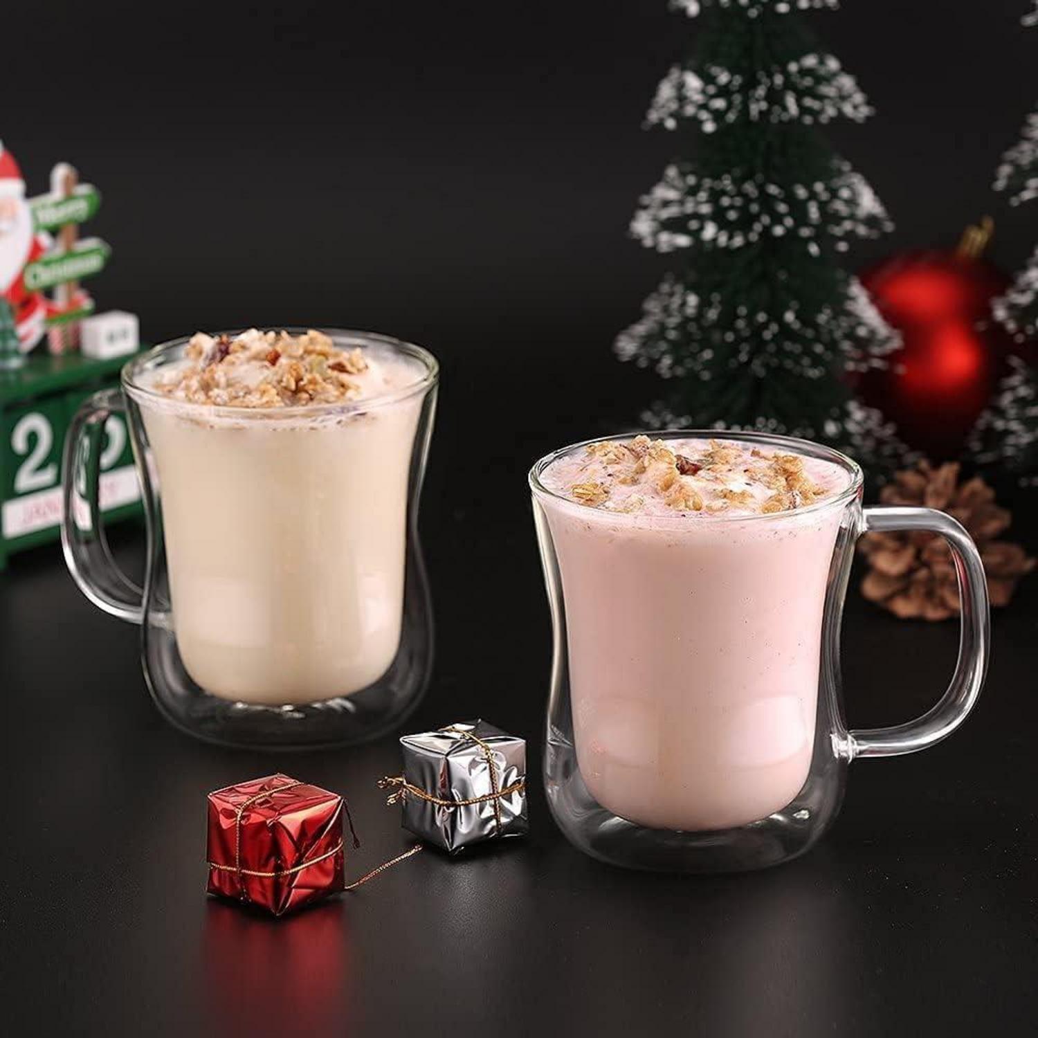 Doppelwandige Latte Macchiato Gläser Set 2er 350ml Borosilikatglas Henkel